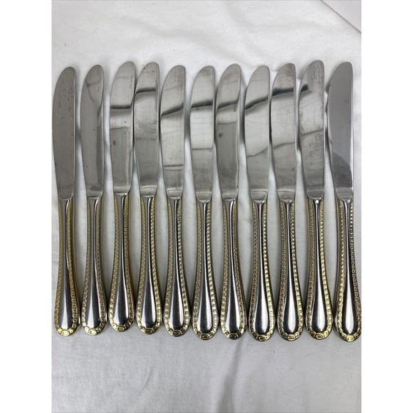 11 Retroneu GOLD ACCENT Chain 9 1/2” Dinner Knife 18/8 Korea Stainless Pre owned - Picture 2 of 8